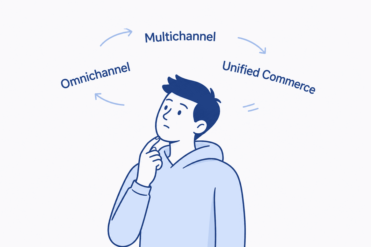Man confused by concepts of multichannel, omnichannel and unified commerce