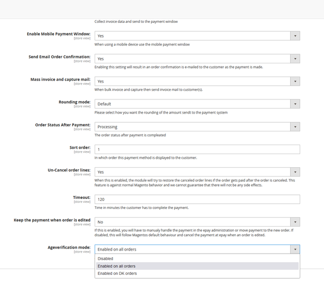 Magento alderskontrol global settings