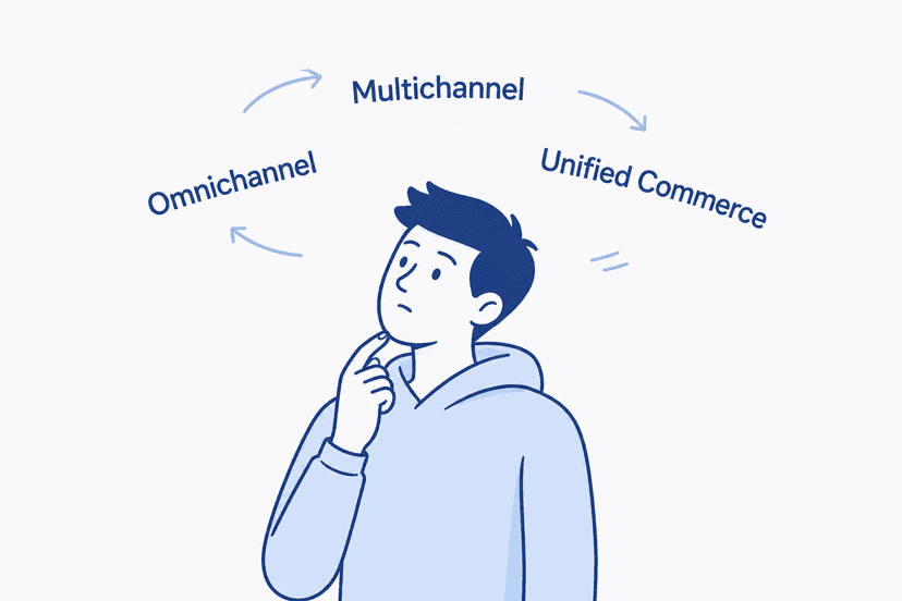 Man confused by concepts of multichannel, omnichannel and unified commerce