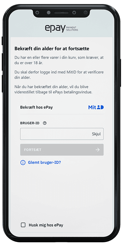 ePay betalingsvindue på mobil